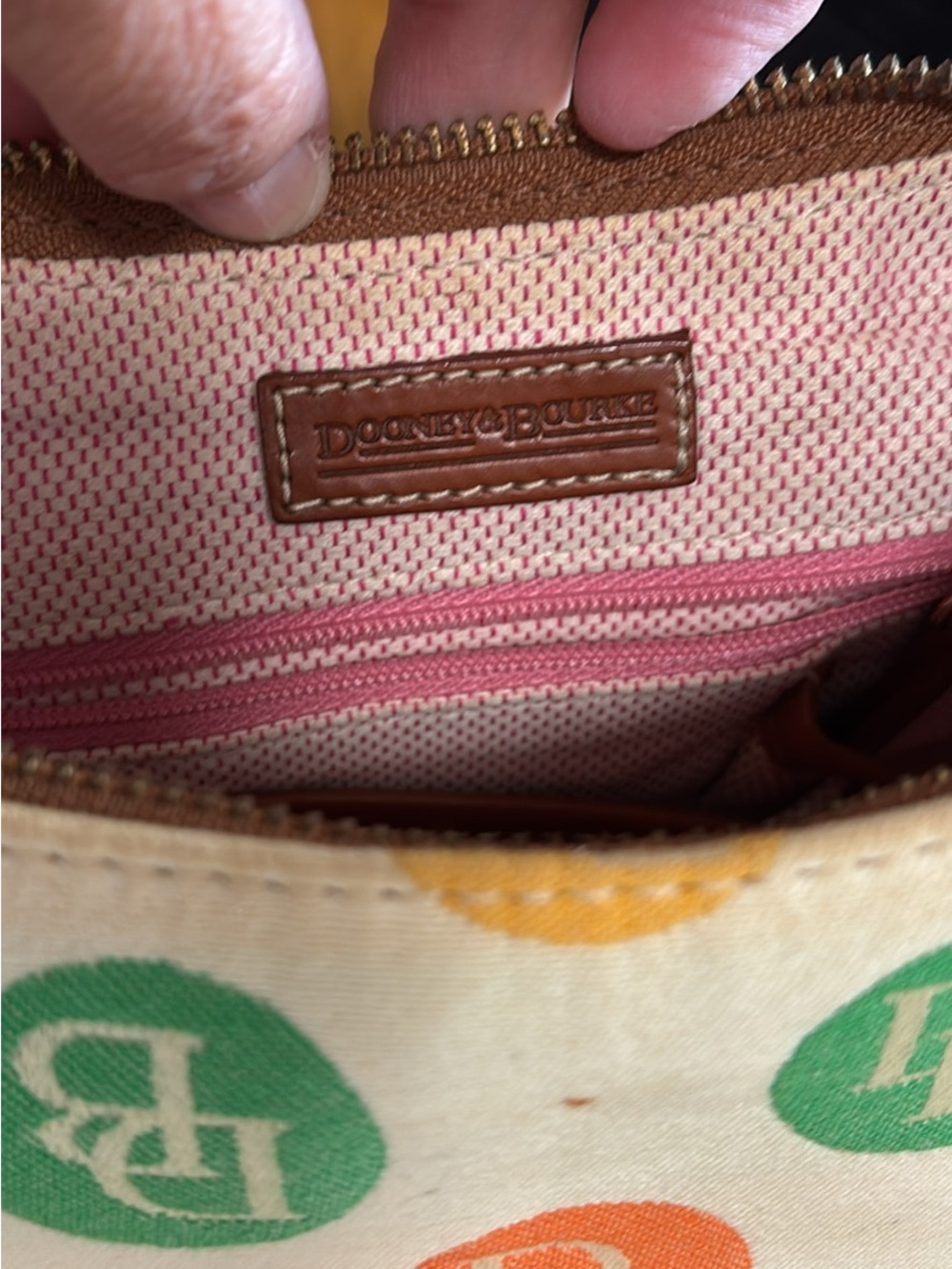 Dooney & Bourke Cream Multicolor Logo Hobo Bag with Brown Leather Strap - Picture 6 of 7